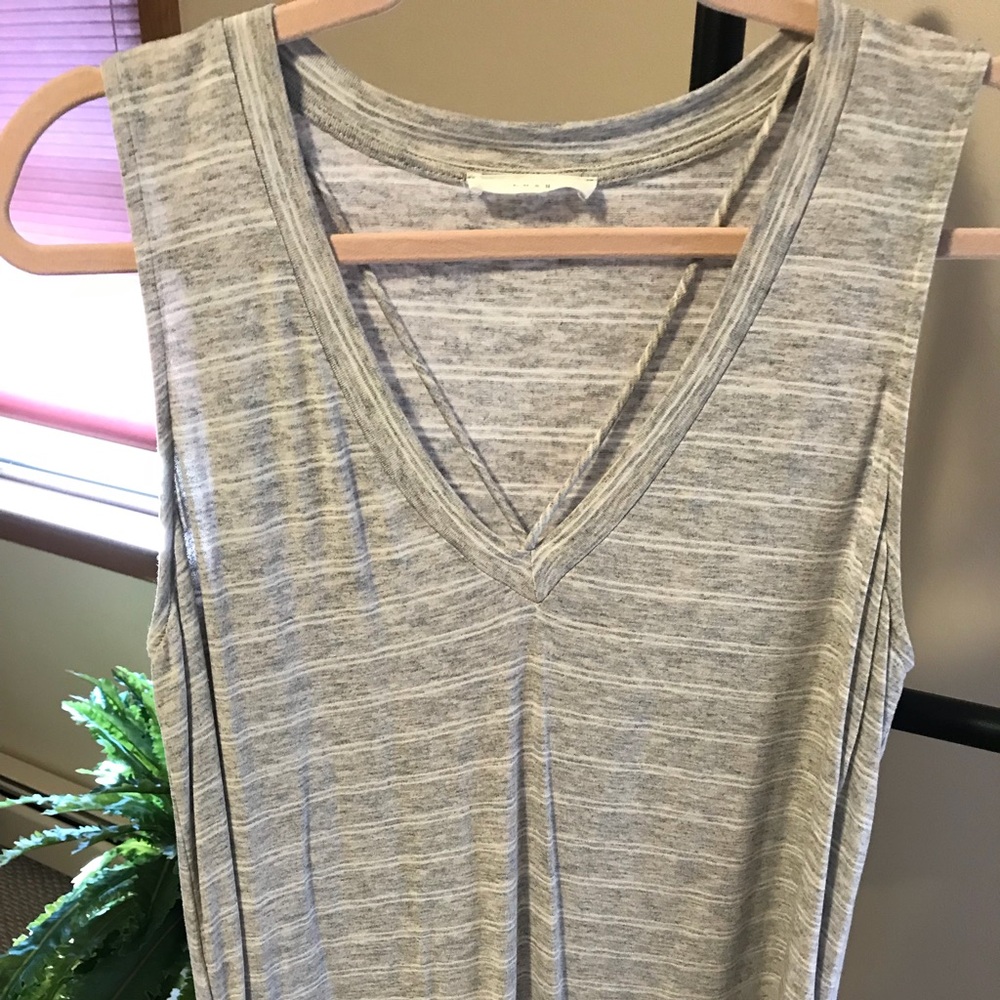 Lush Strap Neck Stripe Tank - Taupe Grey